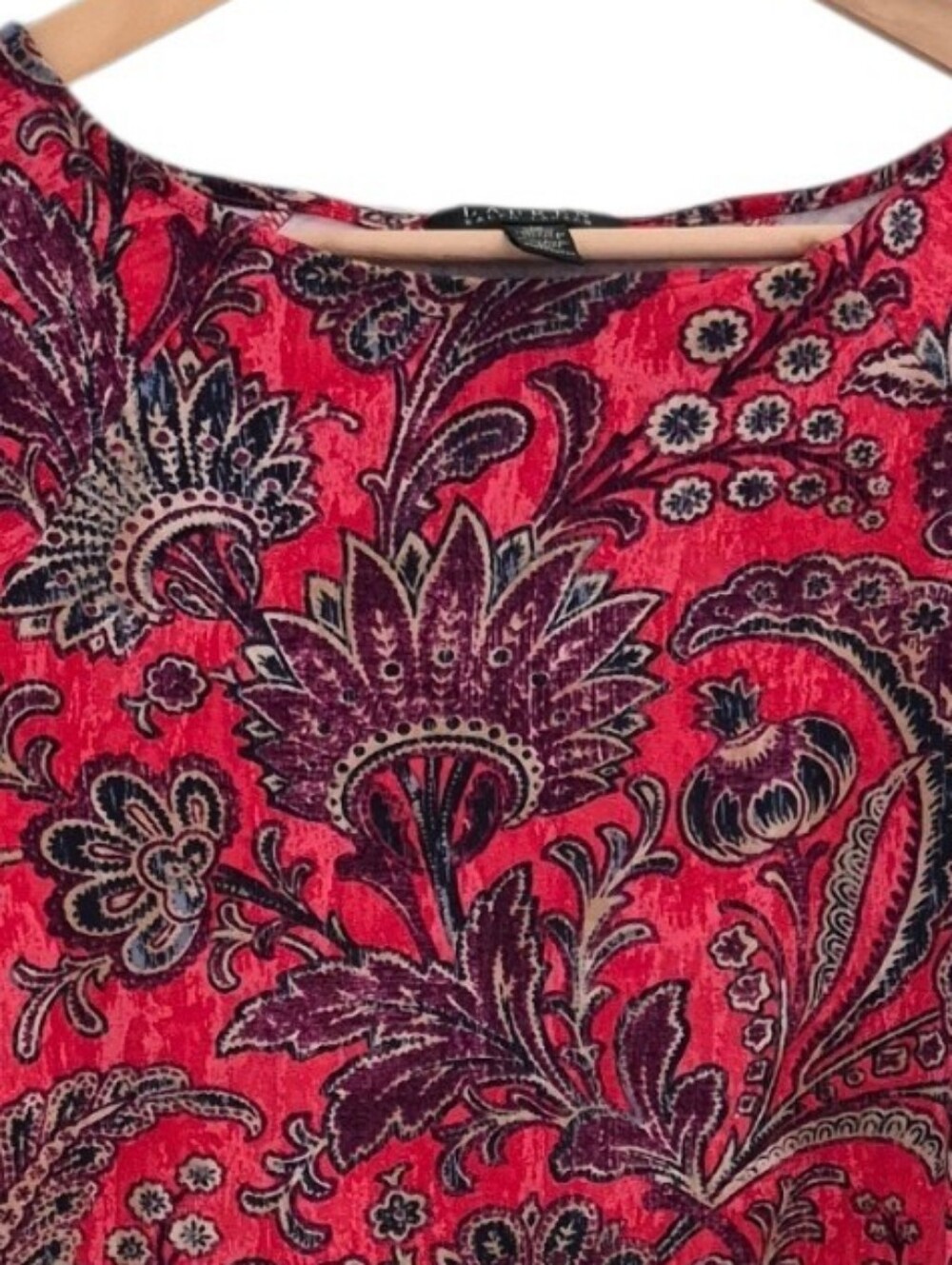 Lauren Ralph Lauren Womens Red Paisley Bohomian Floral Top Shirt Viscose Medium - Picture 5 of 7